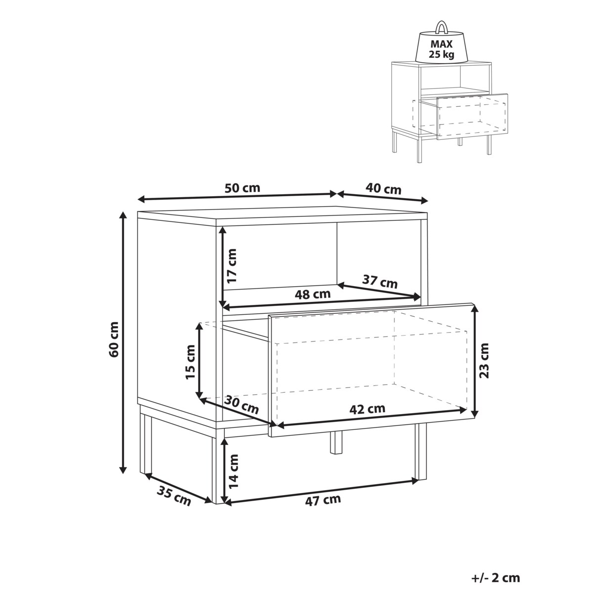 Szafka nocna 1 szuflada CARAQUET Ciemnobrązowy