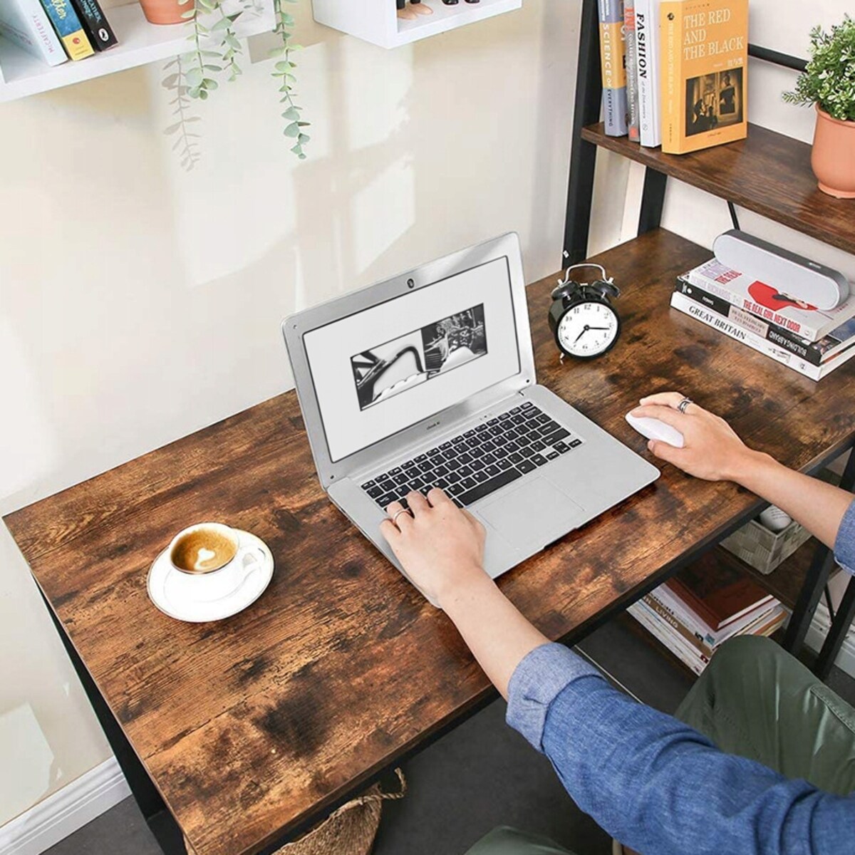 Biurko industrialne metalowe półkami regałem loftowe rustykalne vintage