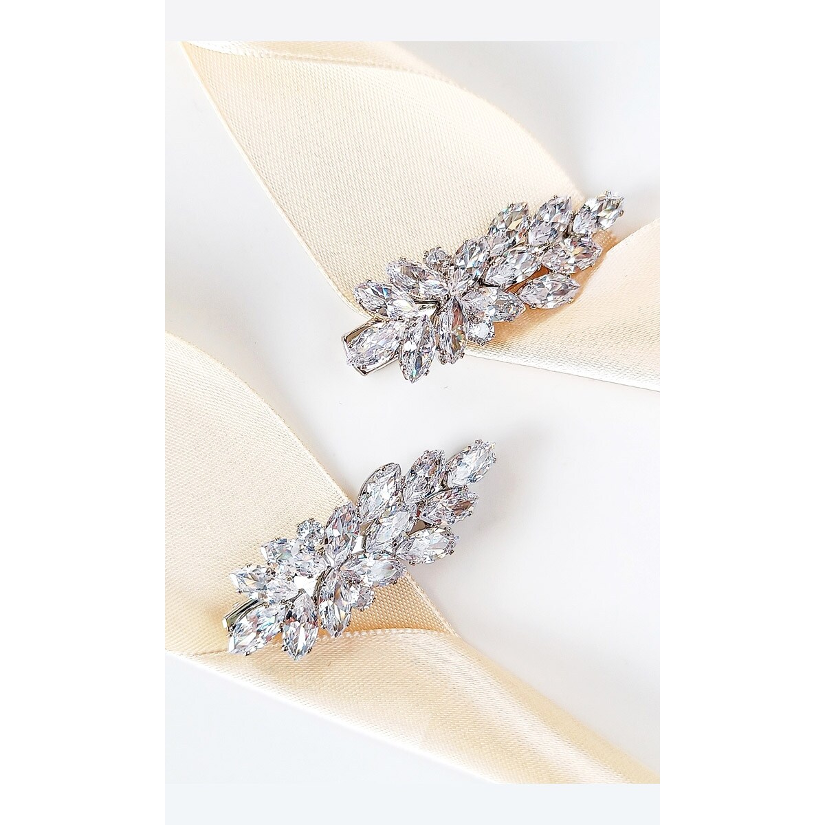 SREBRNE spinki do włosów minimalistyczne listki kwiatowe cyrkonie ŚLUBNE