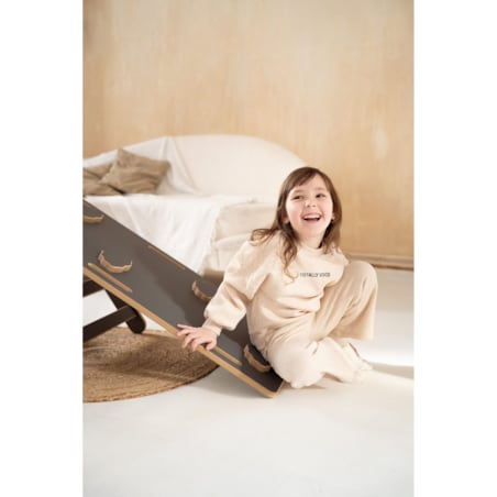 Drabinka Pikler ŚCIANKA WSPINACZKOWA + DUŻA zjeżdżalnia CHMURKI - szara