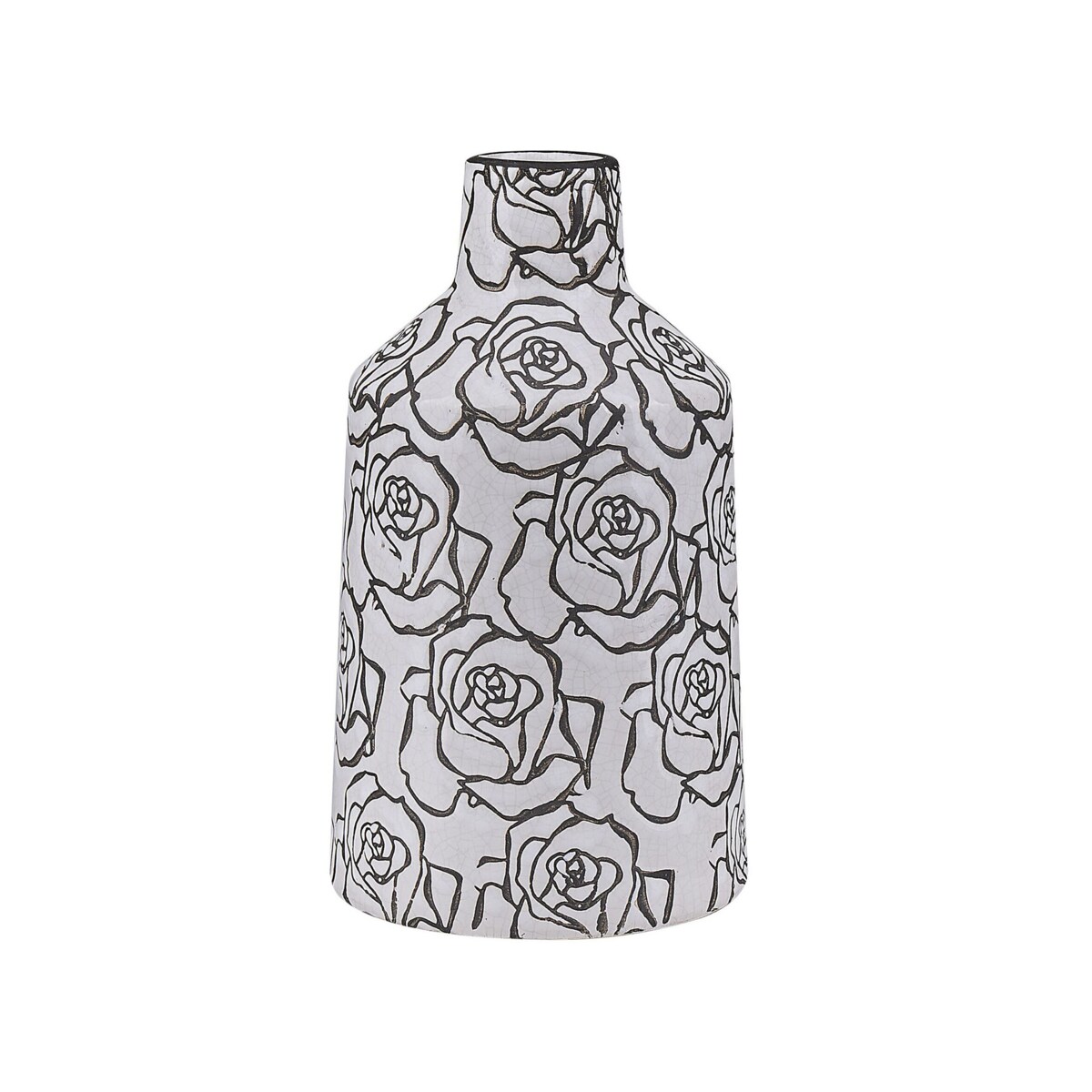 Wazon na kwiaty ceramiczny biały z czarnym ALINDA