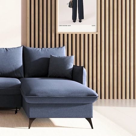 Brim Sofa narożna prawa z funkcją spania i pojemnikiem prawa granatowa