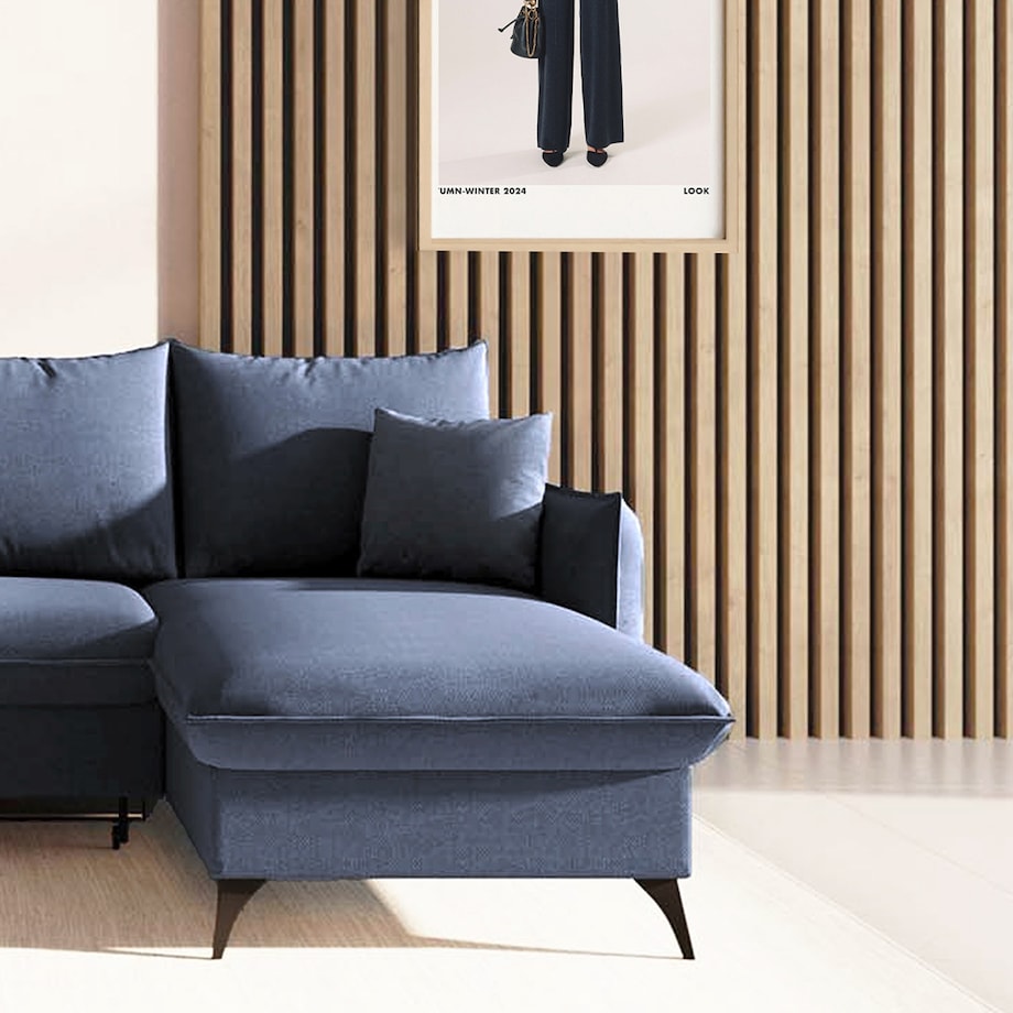 Brim Sofa narożna prawa z funkcją spania i pojemnikiem prawa granatowa