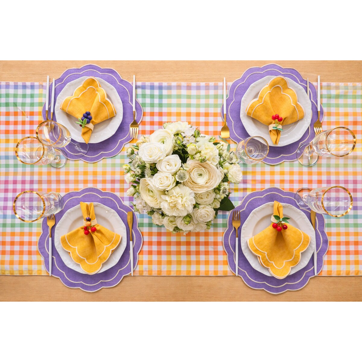 Bieżnik w drobną kratę Rainbow Gingham – 50 × 220 cm