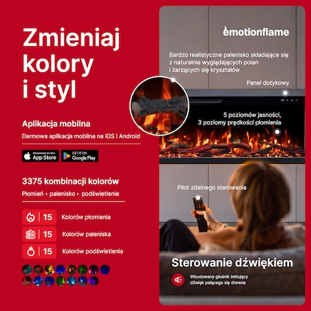 Kominek elektryczny à 3 côtés Emotion Flame Unity 127 - ścienny i do zabudowy - 127x19x36 cm - kominek LED - 900/1800 W