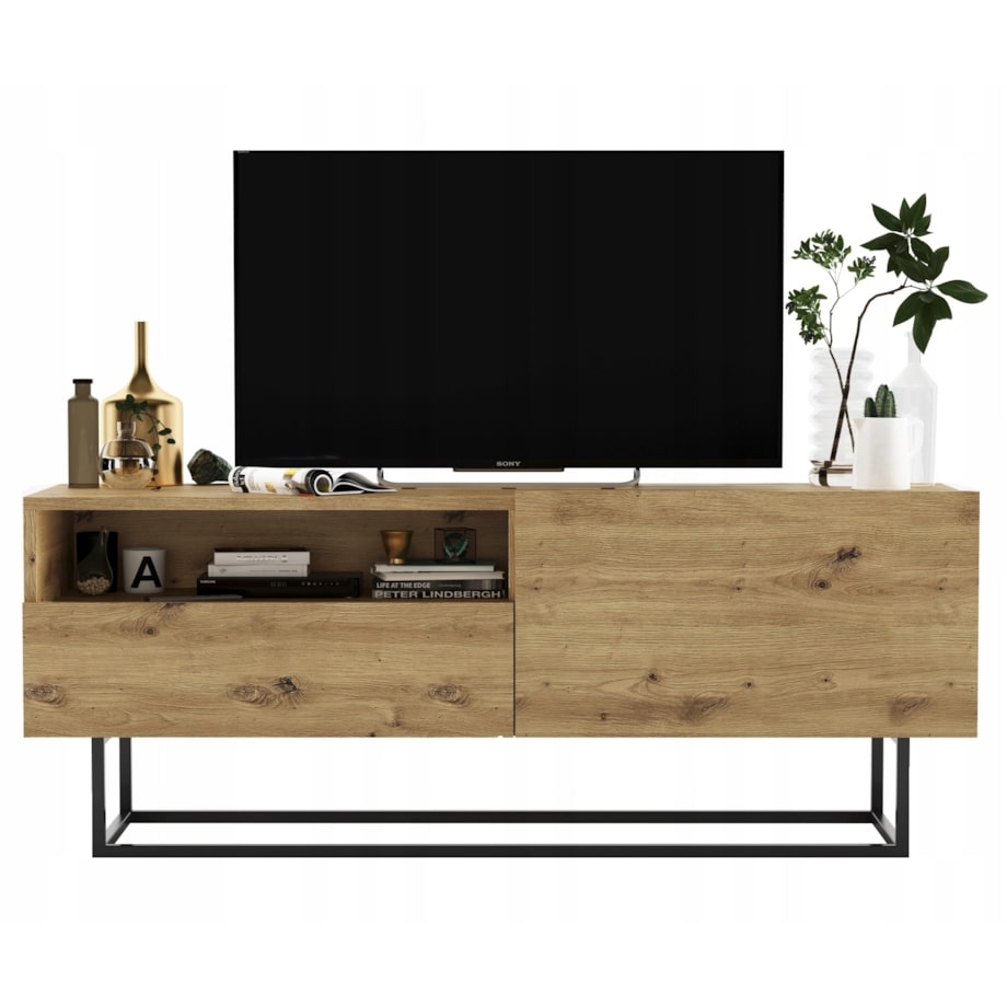 Szafka RTV Loft Industrialna Komoda RTV Szuflada Dąb Artisan Mat 120 cm