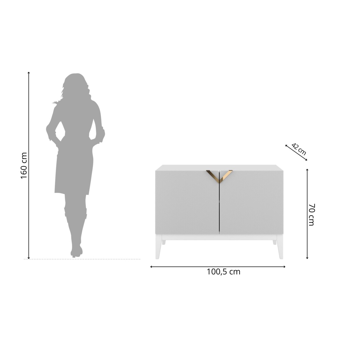 Drewniana komoda Visby DEMI LONG 2D / kolor biały + białe nogi / szer. 100,5 cm