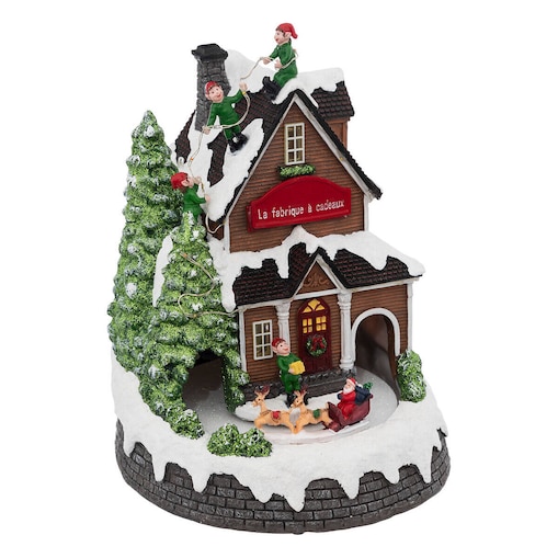 Ruchoma dekoracja świąteczna, fabryka prezentów, 20 x 25,5 cm