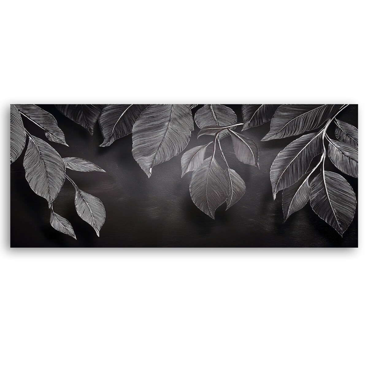 Obraz na płótnie do salonu jadalni Minimalistyczne Liście Rośliny Czarno Biały 120x40