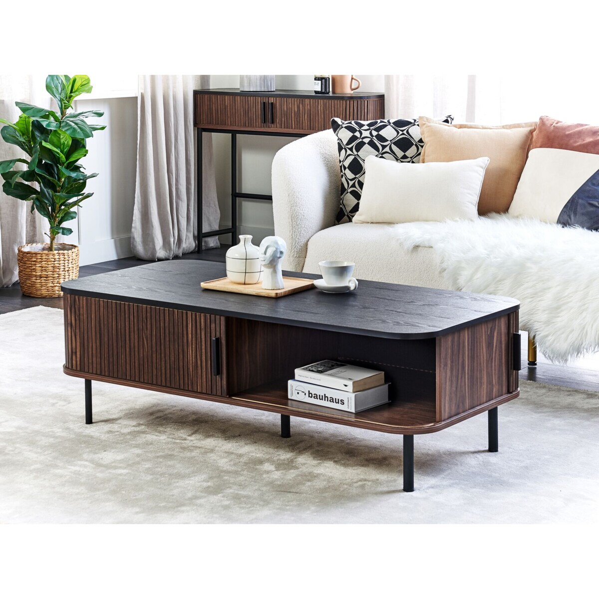 Stolik kawowy JOSE Ciemnobrązowy ze schowkiem