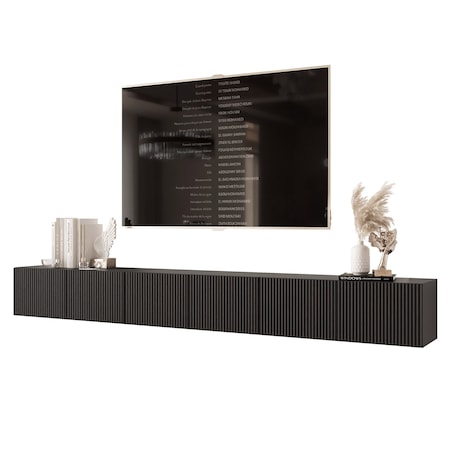 Szafka RTV wisząca CZARNA ANGEL ryflowana 300 cm z oświetleniem LED