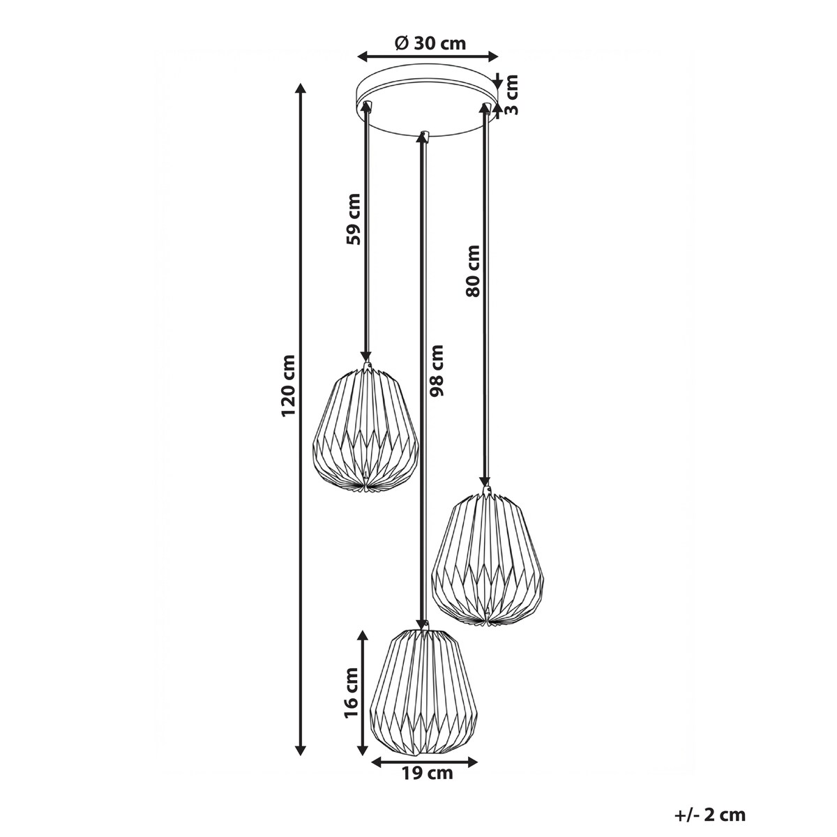 Lampa wisząca 3-punktowa HONDE Papier Biały