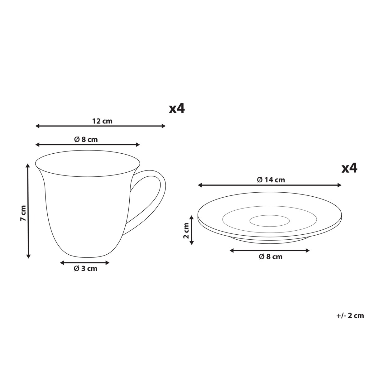 Zestaw 4 filiżanek ze spodkami ELDERBERRY Porcelana Biały