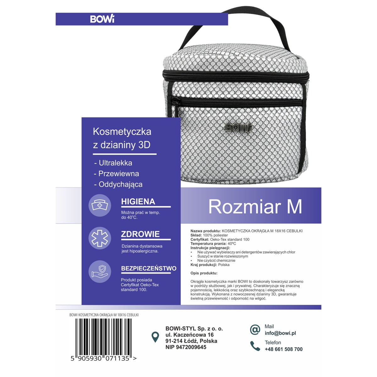 Kosmetyczka okrągła M 18X16 cm -biało-czarna wzór cebulki