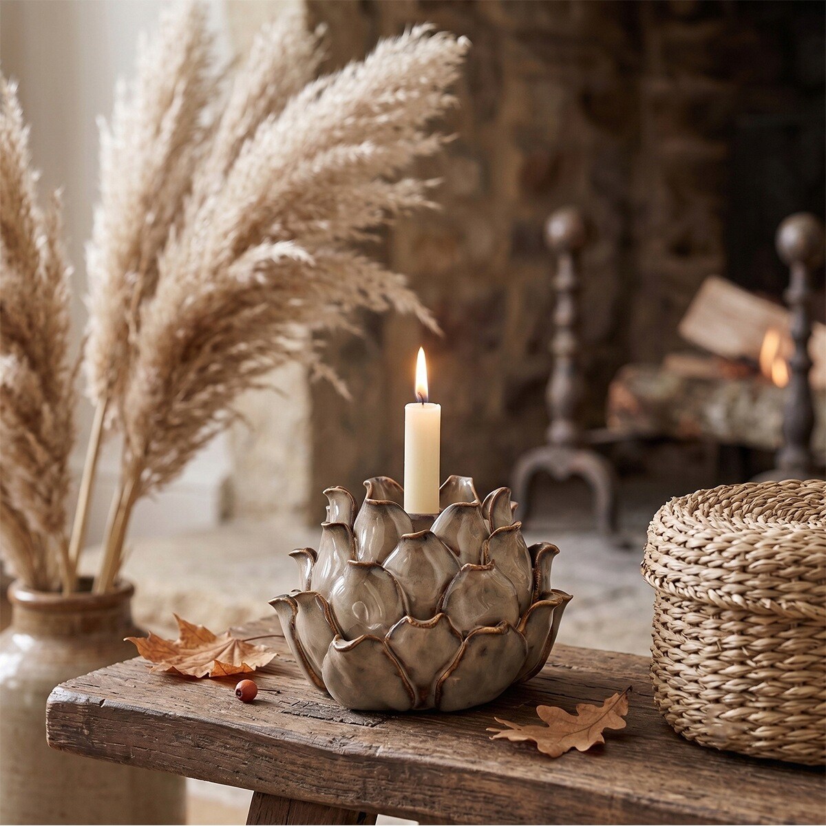 ŚWIECZNIK 2w1 TEALIGHT KANDELABR BOHO LOFT BEŻOWY CERAMICZNY NA 1 ŚWIECĘ