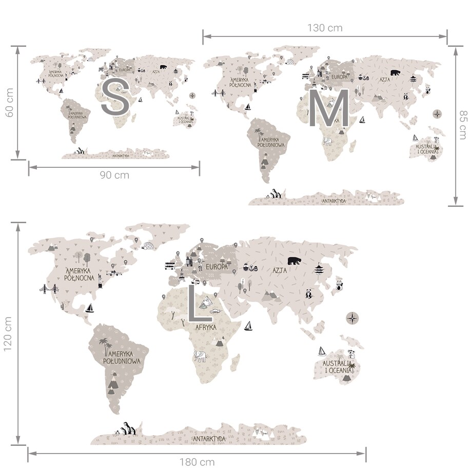 Naklejka na ścianę Mapa świata beżowa S