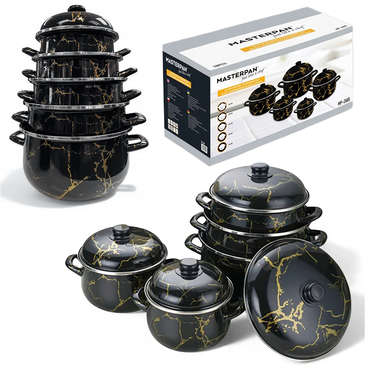 Zestaw 10-Częściowy Emaliowanych Garnków Do Gotowania Na Gaz I Indukcję