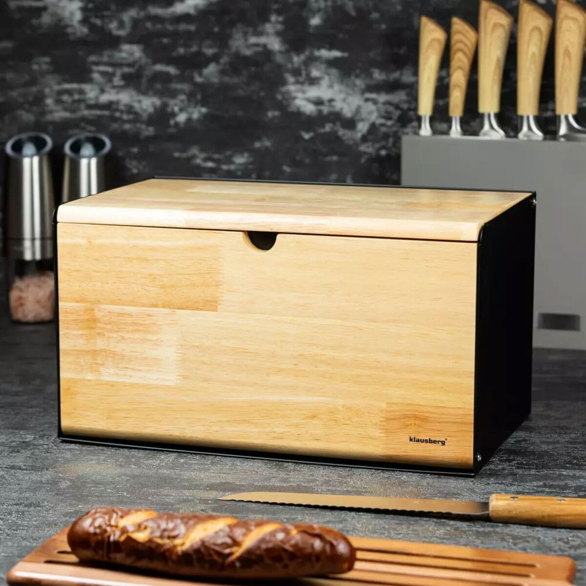 Chlebak stalowo-drewniany pojemnik na chleb pieczywo czarny KLAUSBERG