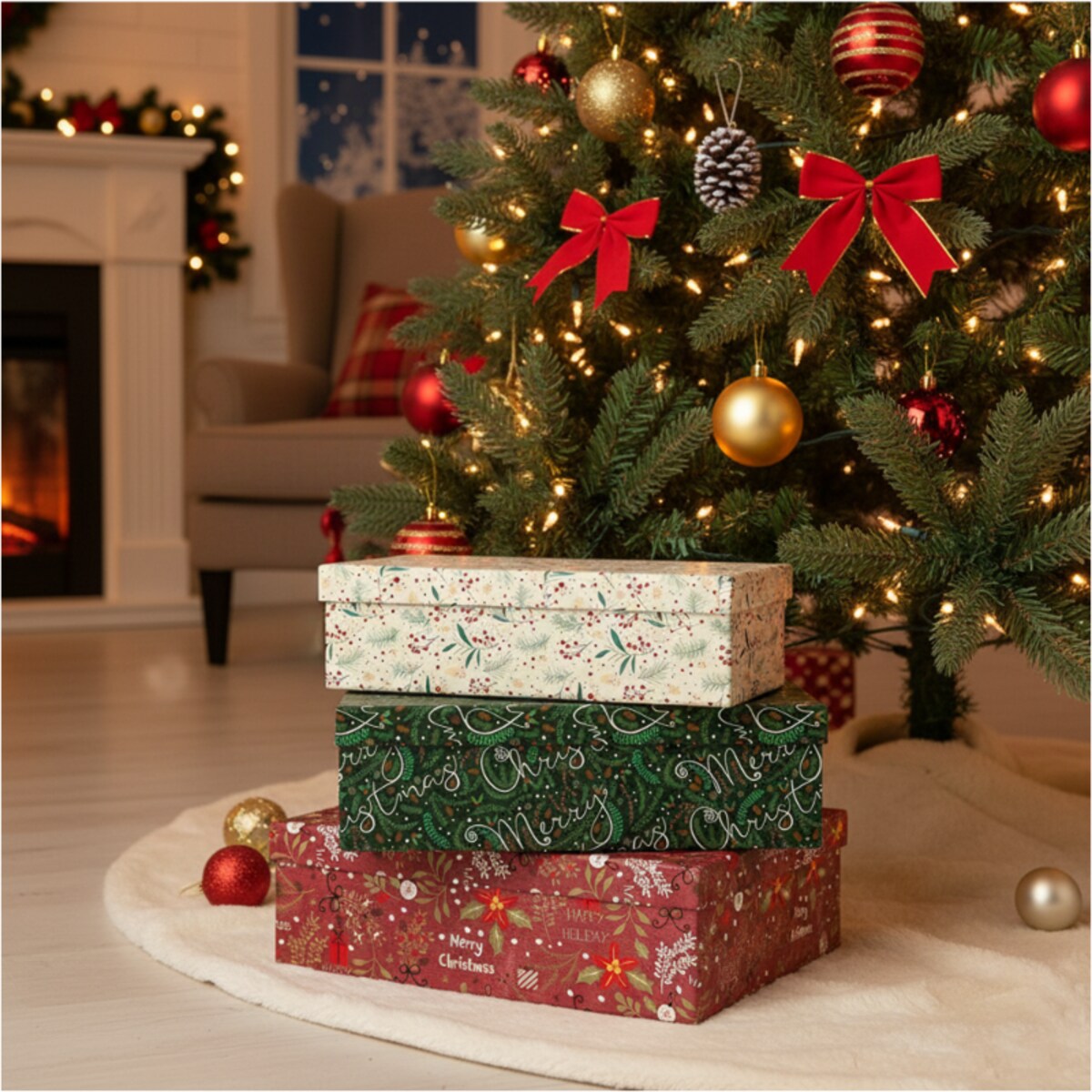 Pudełka Na Prezent Zestaw Pudełek Świąteczne 3 Rozmiary Kolorowe