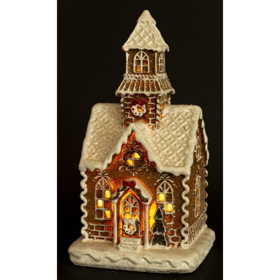 Dekoracja domek z piernika LED 22x12x10,5 cm z wieżyczką