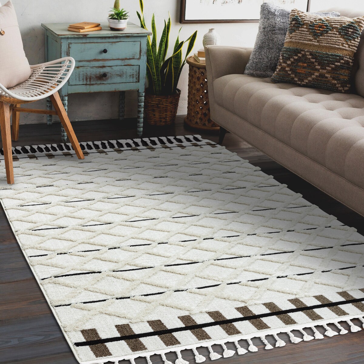 Dywan SEVILLA Y611A kratka, romby brązowy / 80x150 cm