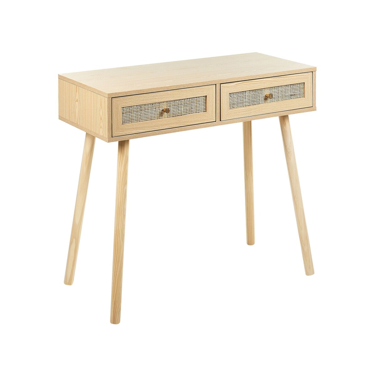 Konsola 2 szuflady fronty rattanowe jasne drewno ODELL
