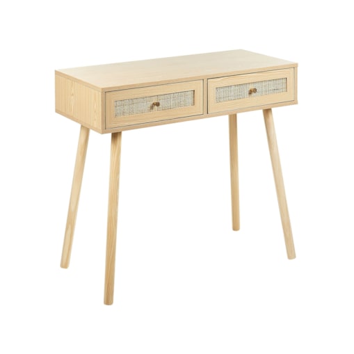Konsola 2 szuflady fronty rattanowe jasne drewno ODELL
