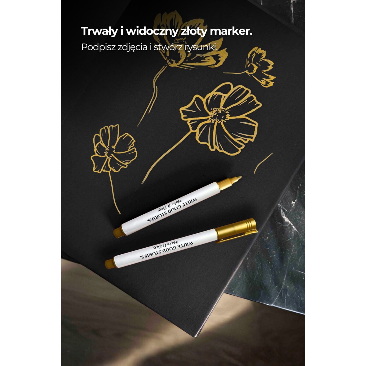 Złoty Metaliczny Marker do podpisywania zdjęć „New Write Good Stories”