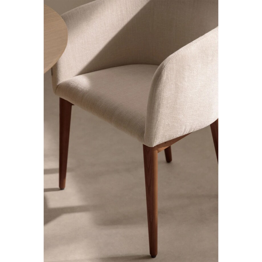 Krzesło z podłokietnikami, kremowy, ciemne nóżki, Burnia