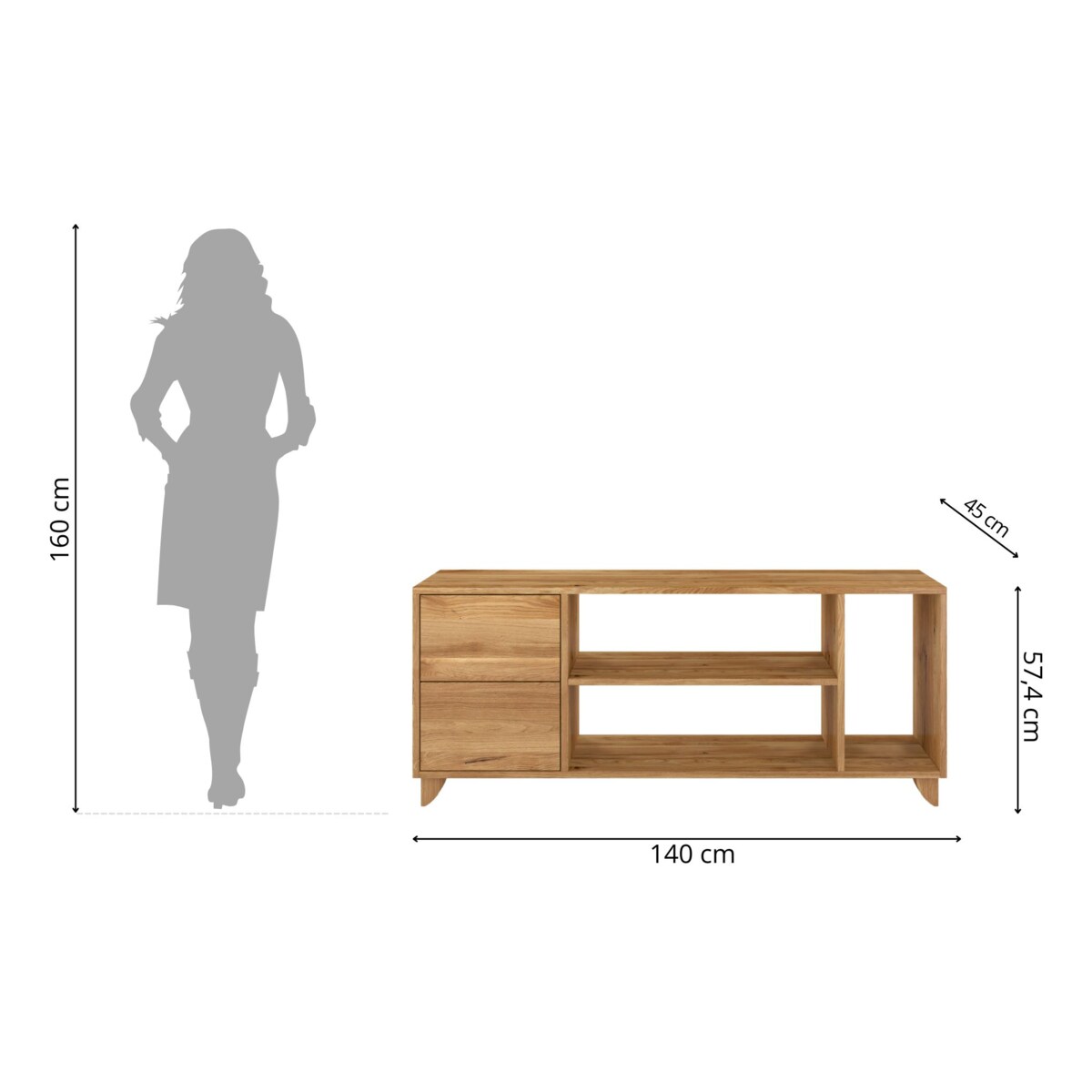 Drewniana szafka Rtv dębowa Visby Viveca na nóżkach/ Lakier naturalny