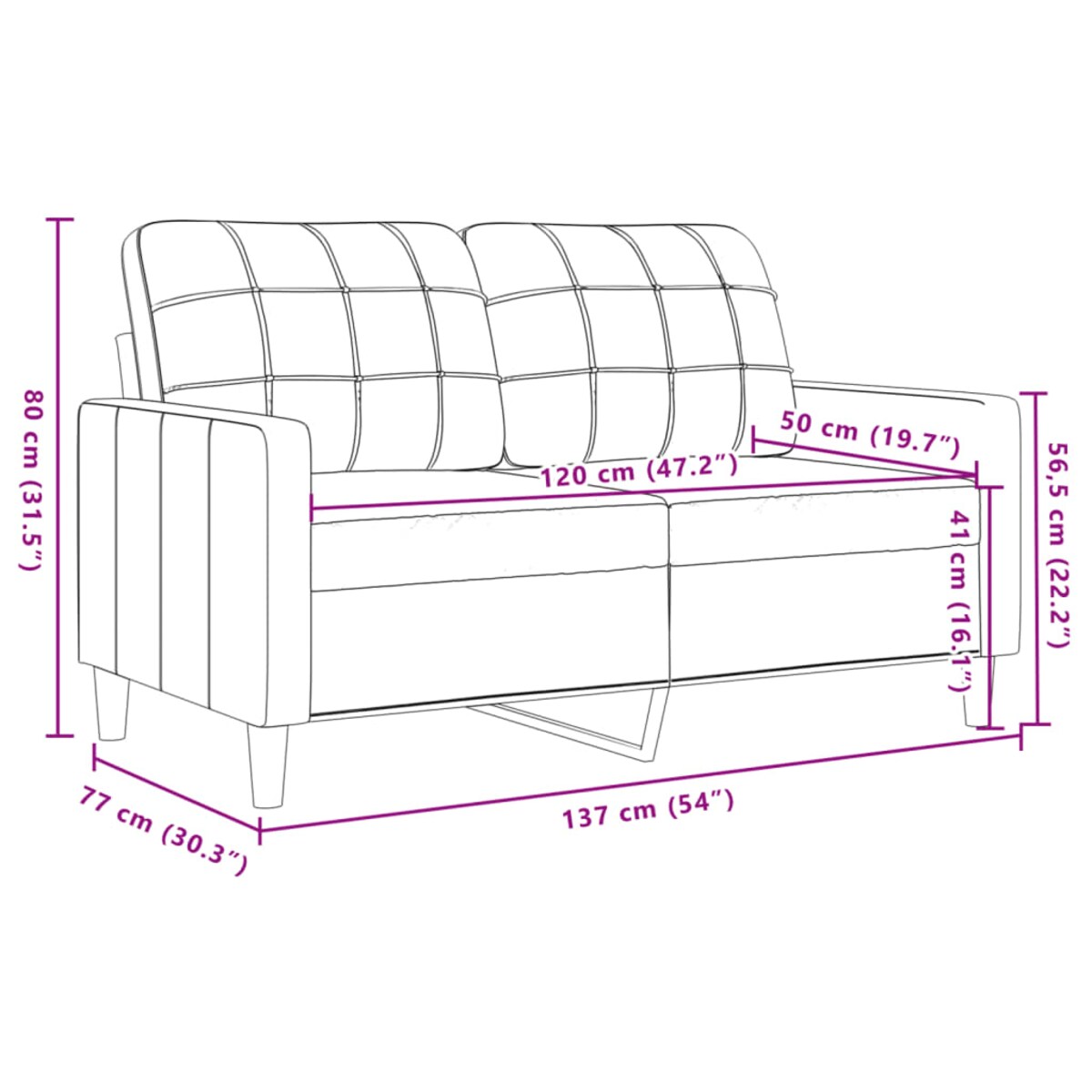 vidaXL Sofa 2-osobowa, ciemnoszary, 120 cm, tapicerowana aksamitem