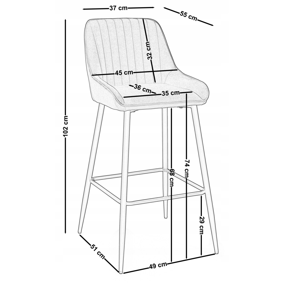 Hoker tapicerowany welurowy do salonu jadalni barowy glamour PASSO