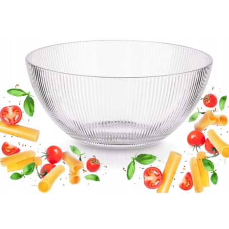 SZKLANA DUŻA SALATERKA W PRĄŻKI 21cm, 2L na sałatki owoce miska bezbarwna