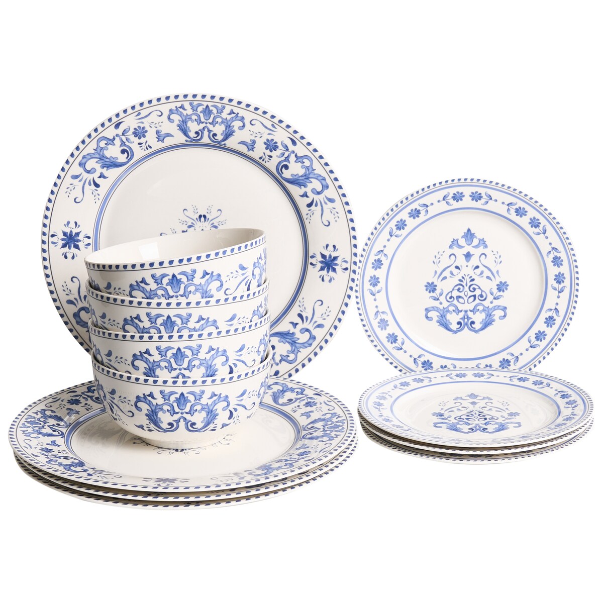 Zastawa stołowa 12-częściowa GALANGAL Porcelana Biały/ niebieski