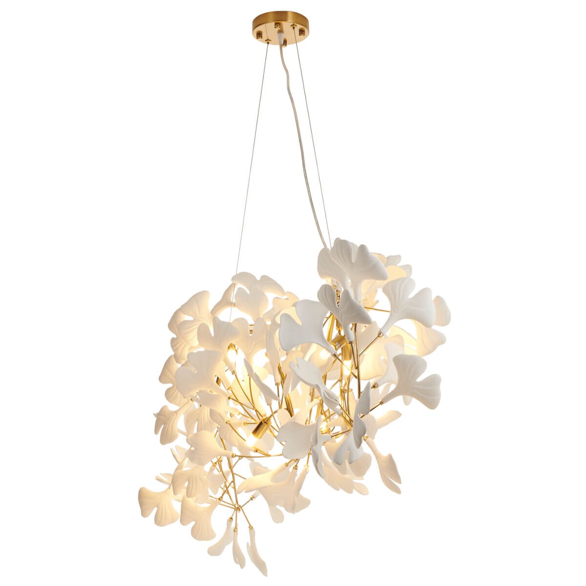 Dekoracyjna lampa wisząca Botanika XY080P-120 Step liście ceramika biały złoty