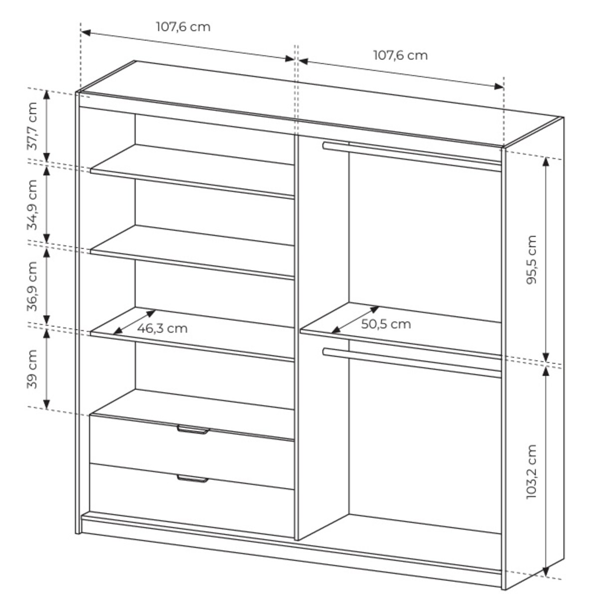Szafa 220 ALLY z lustrem i lamelami, Dąb Artisan + Antracyt