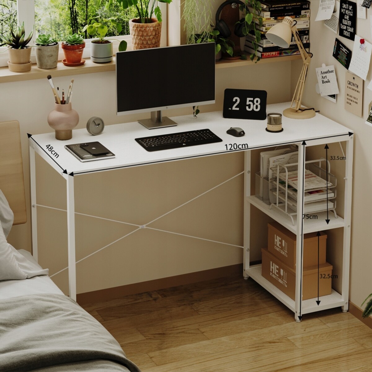 Biurko komputerowe stolik loft białe nowoczesne eleganckie z półkami industrialne stół