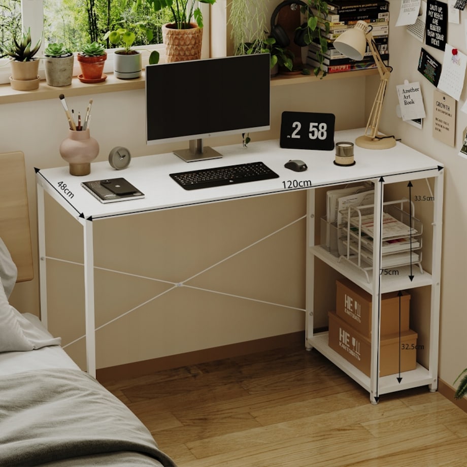 Biurko komputerowe stolik loft białe nowoczesne eleganckie z półkami industrialne stół