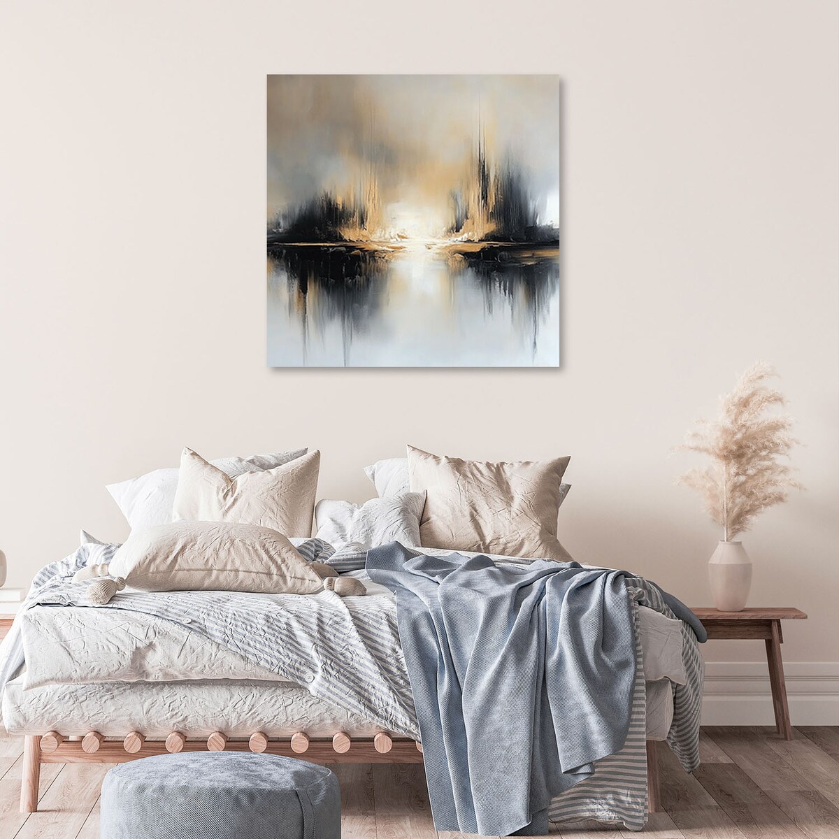 Abstrakcyjny Obraz do salonu sypialni kuchni biura Tekstura Beżowo Szara jak malowany 60x60