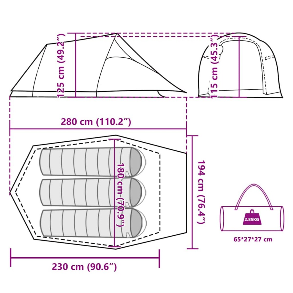 vidaXL Namiot turystyczny, 3-os., tunelowy, oliwkowy, wodoszczelny