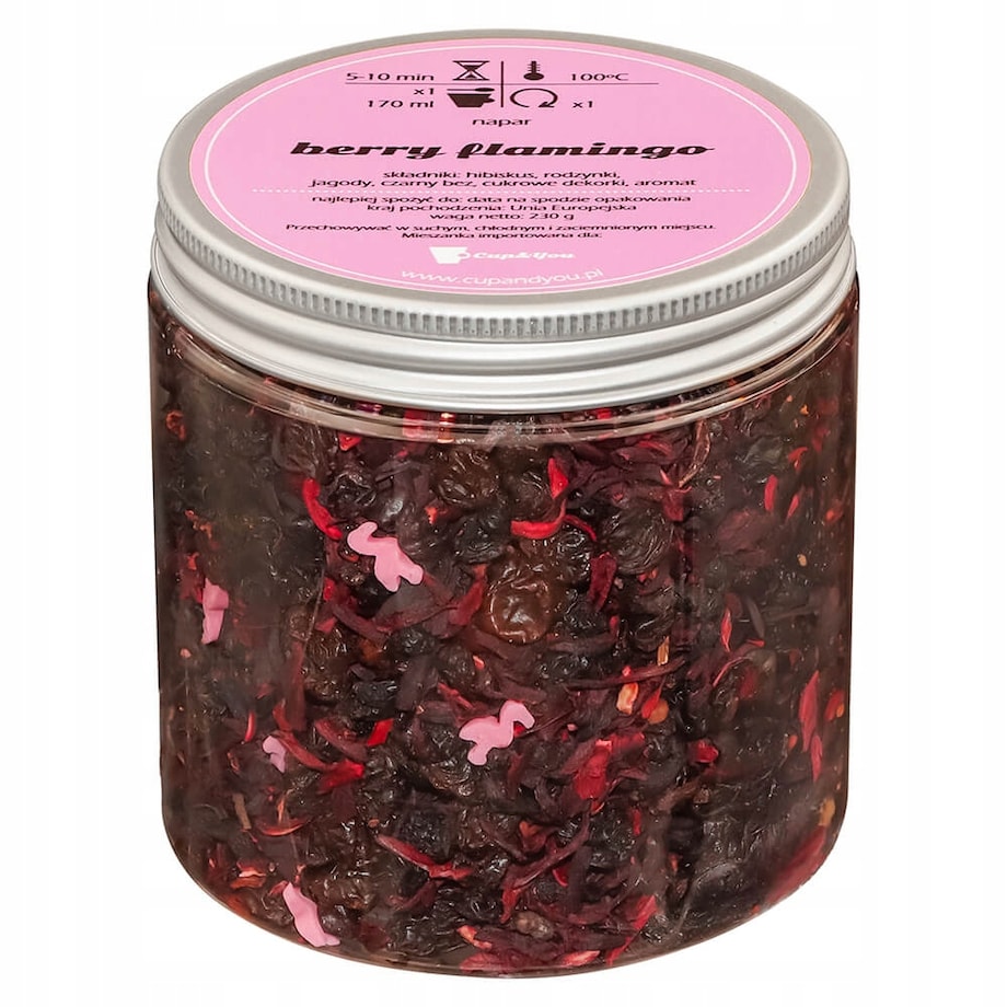 Herbata owocowa sypana Berry Flamingo o smaku leśnych jagód PREMIUM Cup&You - herbata liściasta sypana mieszanka napar susz - gotowa na prezent upominek