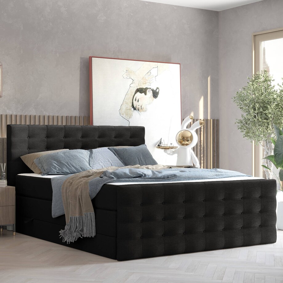 Łóżko kontynentalne STATE 180x200 z pojemnikiem, Czarny, tkanina Megan 368