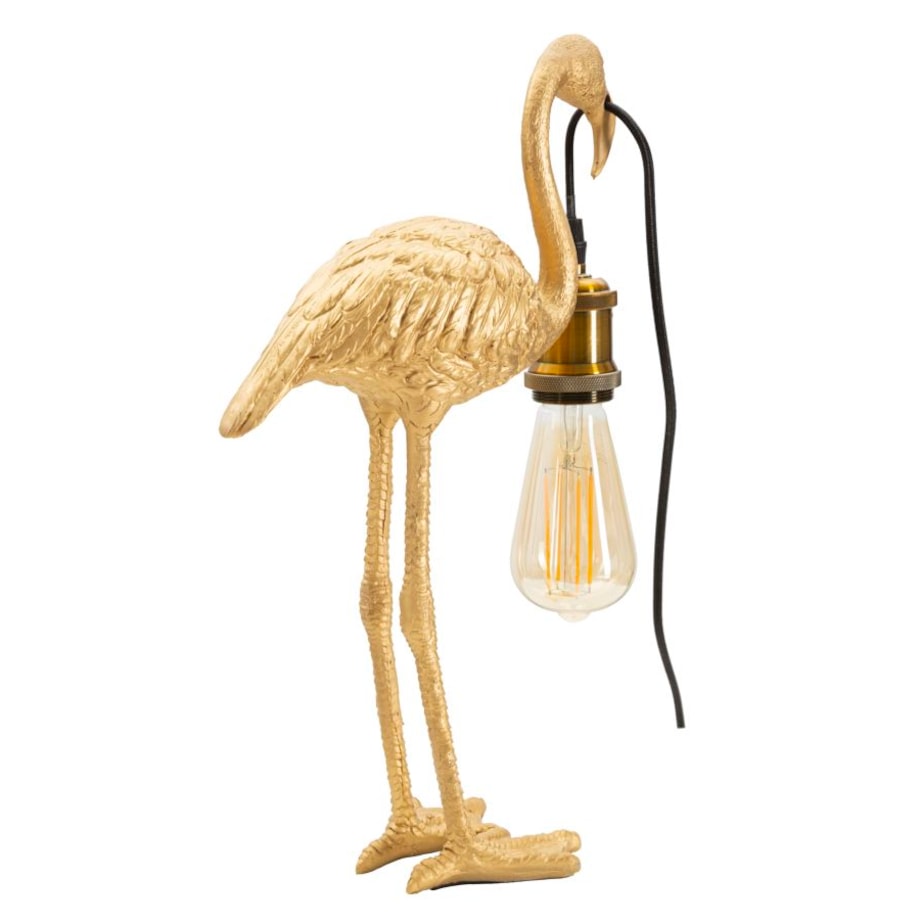 Lampa stołowa Flamingo, kolor złoty, żywica syntetyczna, 13 x 11,5 x 39,5 cm, 1 x E27, do salonu i sypialni, Mauro Ferretti