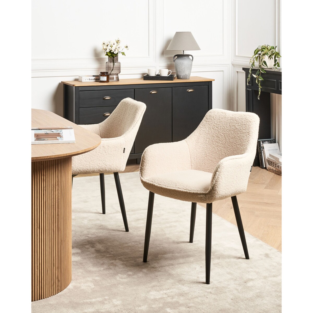 Zestaw 2 krzeseł do jadalni ALDEN Boucle Jasnobeżowy