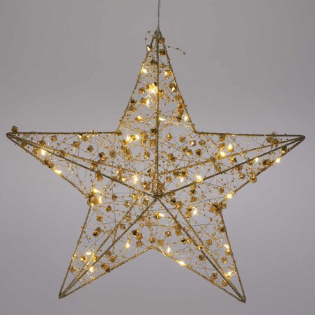 Druciana gwiazda, dekoracja wisząca z LED 30 cm