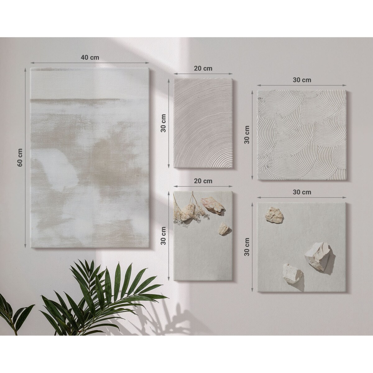 Zestaw 5 obrazów na płótnie - Piasek kamienie boho tekstura - beżowy