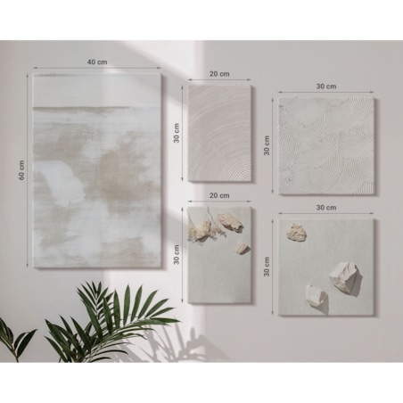 Zestaw 5 obrazów na płótnie - Piasek kamienie boho tekstura - beżowy
