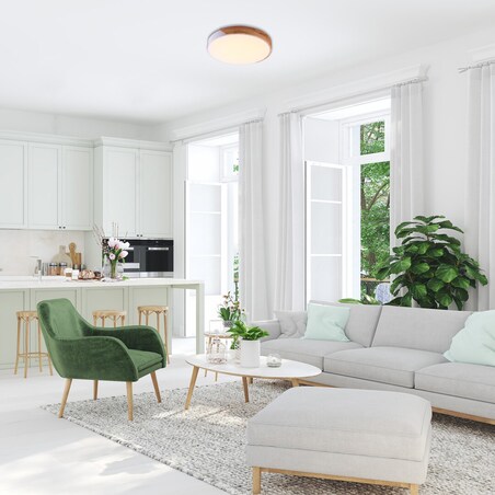 Ekologiczna LAMPA sufitowa MAPLE 3527 Rabalux okrągły plafon LED 24W 3000K do sypialni drewno