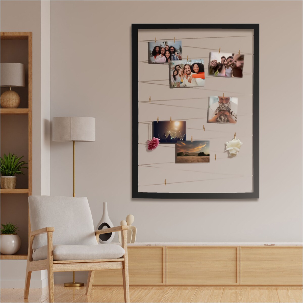 Ramka Na Zdjęcia 50X70 Cm Multiramka Ze Sznurkami Galeria Czarna