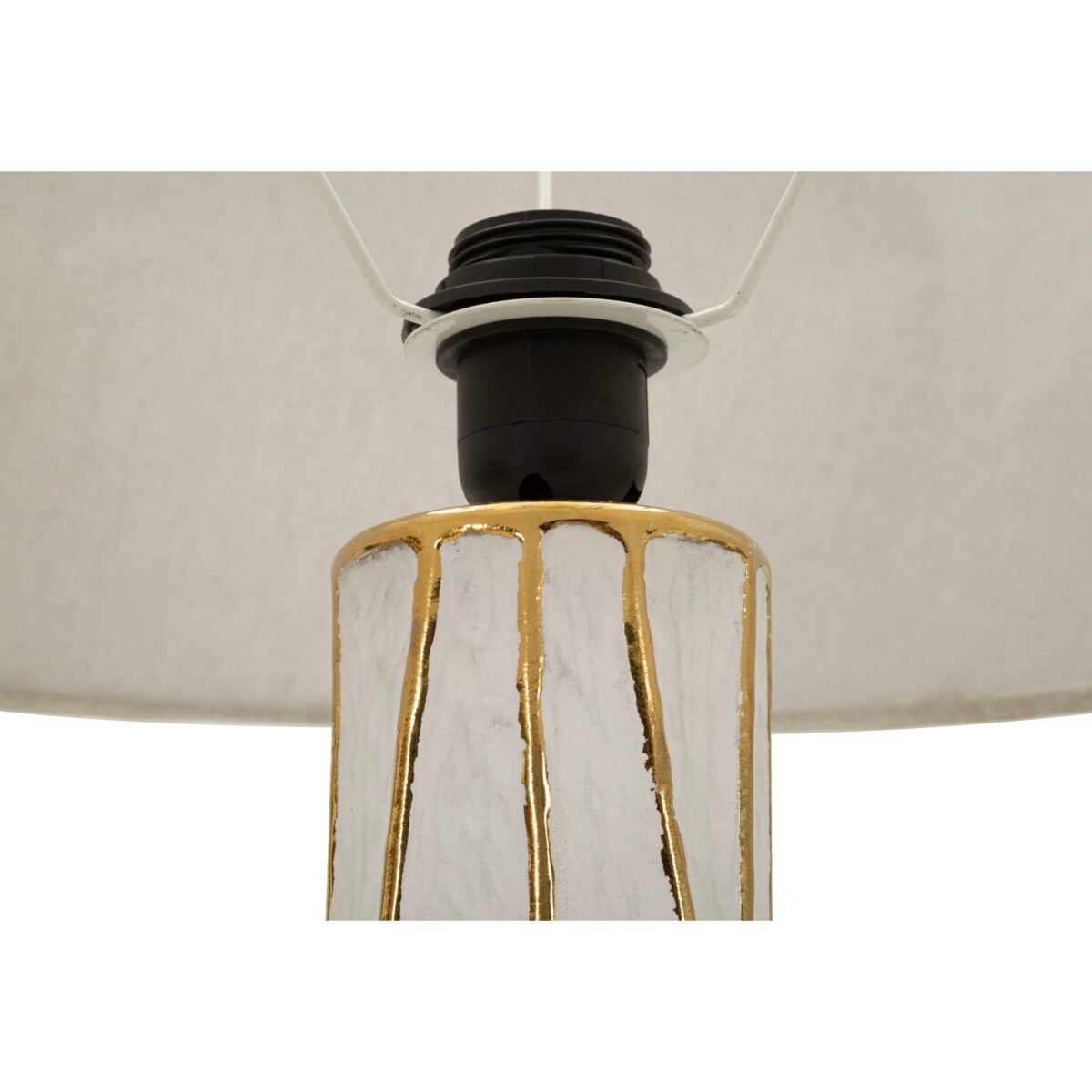 Lampa stołowa Tangeri, kolor biały i złoty, ceramika, żelazo i tkanina, 45 x 45 x 73 cm, 1 x E27, max. 40 W, do salonu i sypialni, Mauro Ferretti